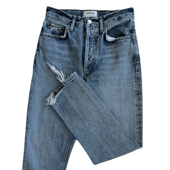 AGOLDE ✰ Riley Emulsion High Rise Waist Straight Leg Crop Destructed Hem 24